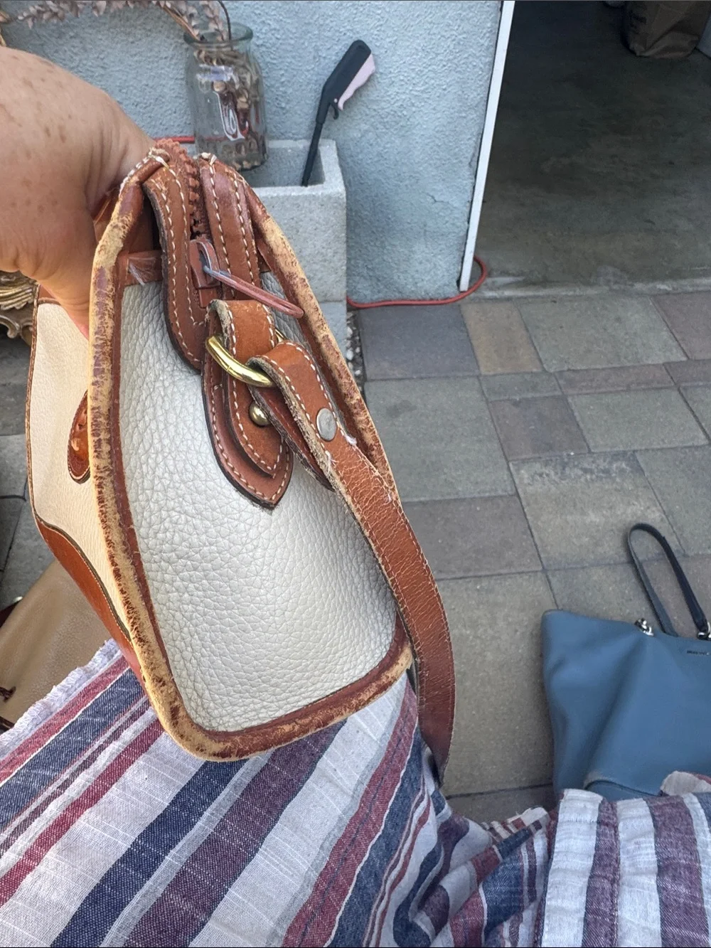 Dooney & Bourke Tan and Cream Leather Crossbody Messenger